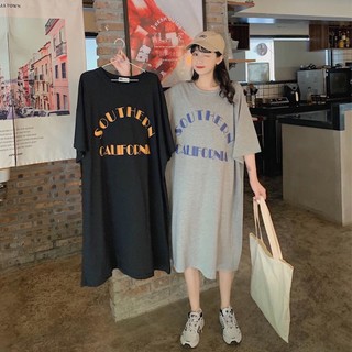 (40-150kg) Phụ nữ oversize tay ngắn in váy rời phù hợp với váy cỡ lớn