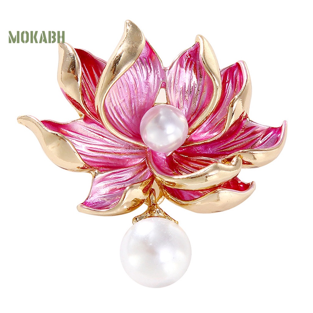 Ghim Cài Áo Hình Hoa Sen Đính Ngọc Trai Nhân Tạo Màu Tương Phản Sang Trọng