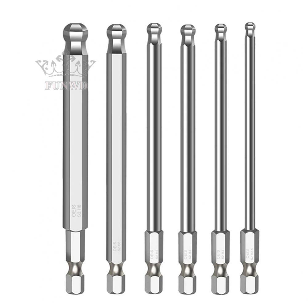 【FUNWD】6pcs Ball End Hex Screwdriver Bits Metric Hex Bit 100mm Long Magnetic Driver Bit
