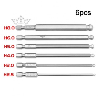 【FUNWD】6pcs Ball End Hex Screwdriver Bits Metric Hex Bit 100mm Long Magnetic Driver Bit