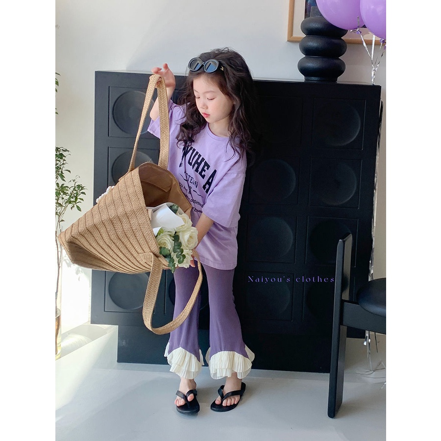 Quần Cotton Ống Loe Thời Trang Mùa Hè Hàn Quốc Dành Cho Bé Gái