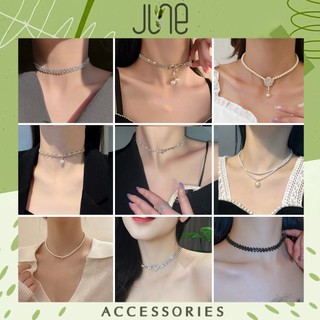 Vòng cổ choker nữ june đính đá đính ngọc dây chuyền choker thời trang hàn quốc