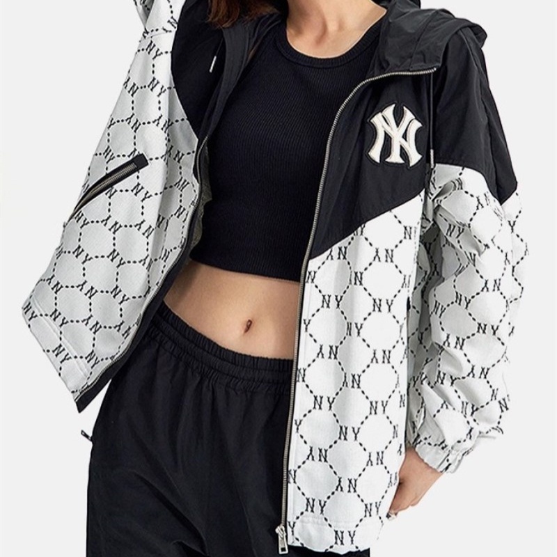 Áo Khoác Gió Thêu Logo MLB NY 100% Chính Hãng Có Khóa Kéo Thời Trang Cho Nam Và Nữ