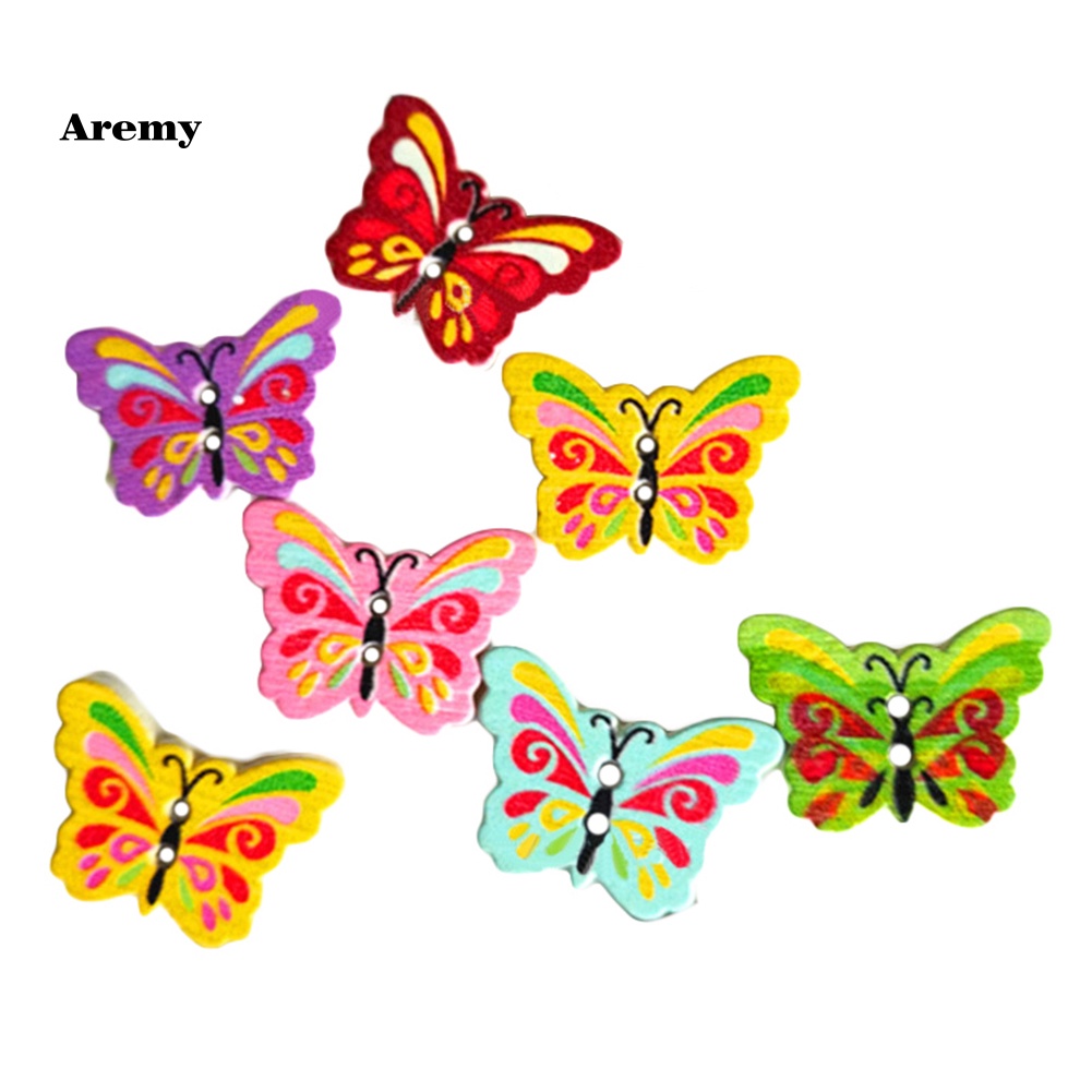 Set 50 Nút Gỗ 2 Lỗ Hình Bươm Bướm Nhiều Màu Trang Trí Quần Áo DIY