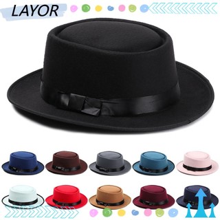 LAYOR Winter Autumn Jazz Cap Vintage Panama Fedora Hat Stage Performance Flat Top New Fashion Wide Brim Dress Dance Party Woolen Cowboy Hat/Multicolor