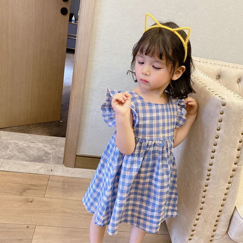 Váy bé gái váy công chúa nơ thắt nơ xếp ly trẻ em váy sọc in trẻ em mùa hè thường không tay váy bobora