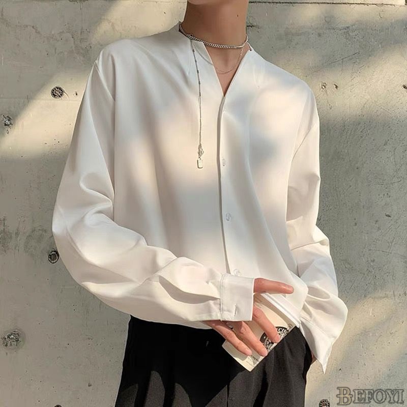 Áo Sơ Mi Nam Tay DàI Cổ Chữ V ThờI Trang SàNh ĐiệU BEFOYI zyq086