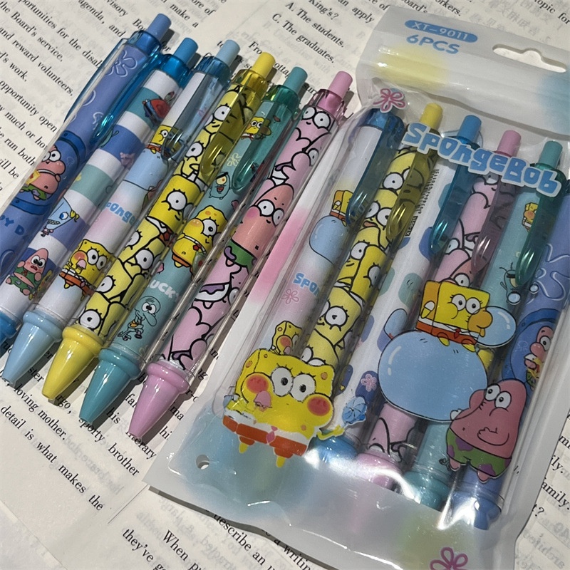 Bút Bi Mực Đen Họa Tiết Hoạt Hình SpongeBob Dễ Thương Cho Học Sinh