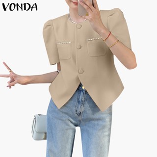 Áo Blazer Tay Ngắn Cổ Tròn Phối Dây Xích Phong Cách Hàn Quốc Thời Trang Cho Nữ