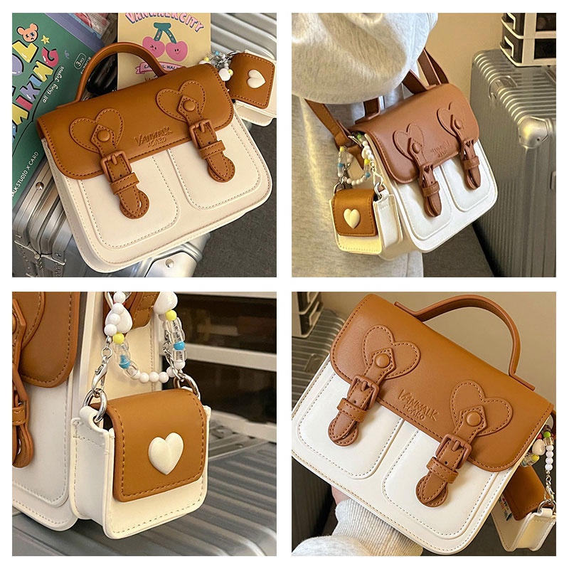 SHI CHEN Túi Đeo Chéo Vai Hình Vuông Nhỏ Nhắn Màu Kem Phong Cách Nhật Bản Và Hàn Quốc Thời Trang