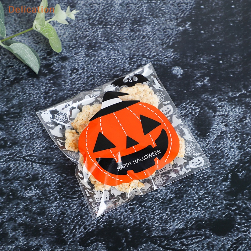 100 Túi ziplock OPP ELEBUY họa tiết Happy Halloween gói bánh quy kẹo snack làm quà tặng trang trí tiệc lễ hội Halloween