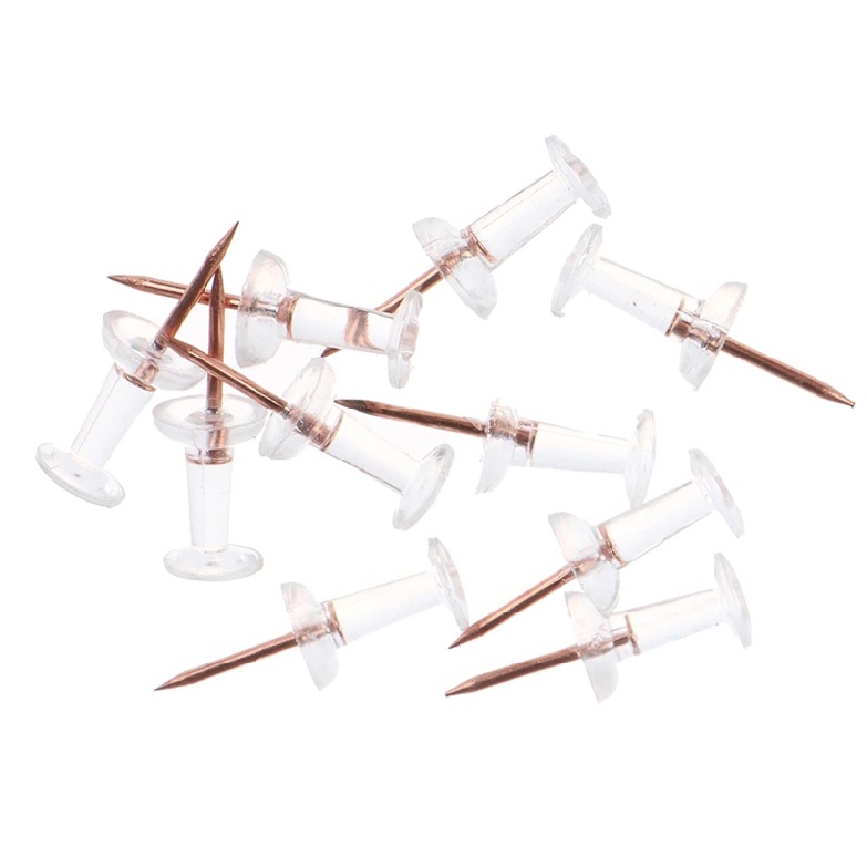New 100pcs Transparent Rose Gold Push Pins Thumb Board Pins Drawing Wall Tacks