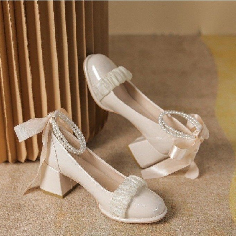 Giày Sandal Mary Jane Gót Dày Mũi Tròn Phong Cách Mới Cho Nữ