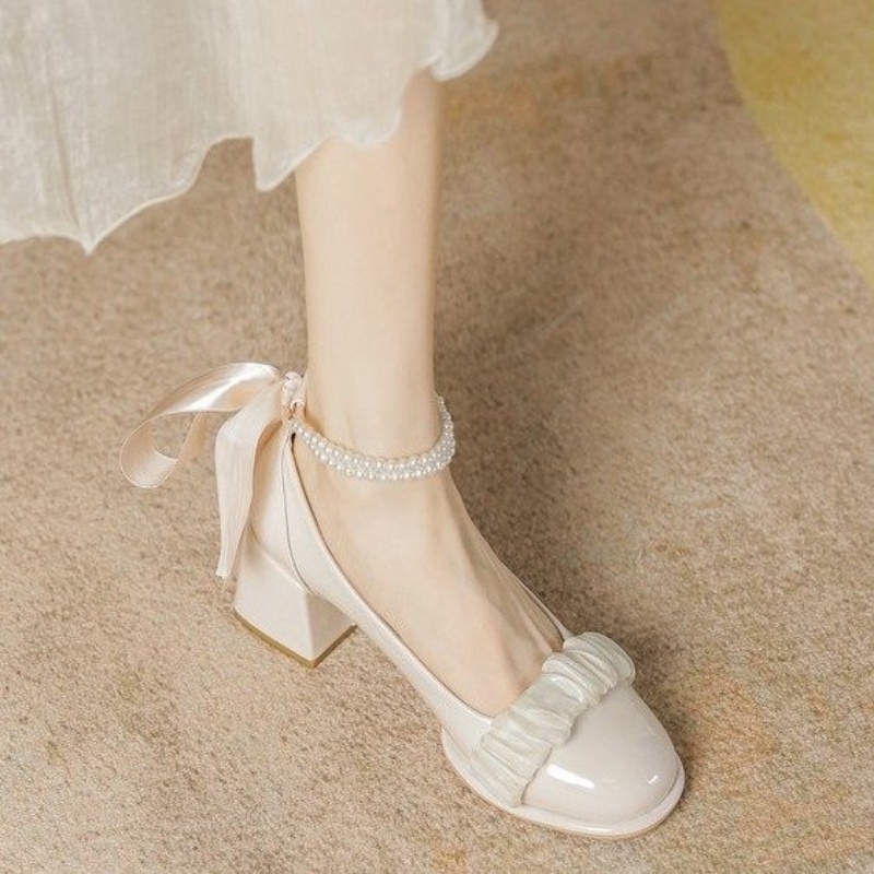 Giày Sandal Mary Jane Gót Dày Mũi Tròn Phong Cách Mới Cho Nữ