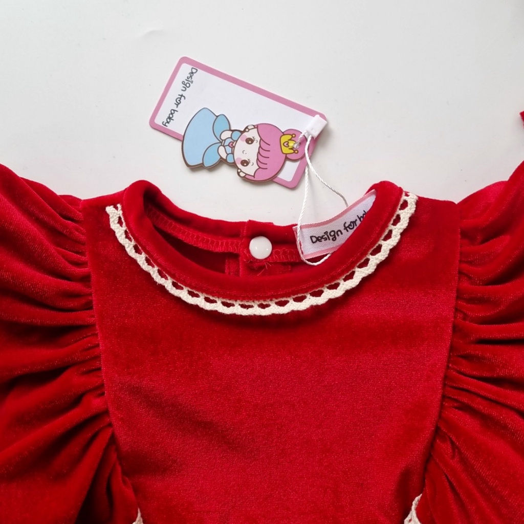 Set body đồ liền thân bodysuit nhung đỏ viền ren cho bé gái sơ sinh đến 2 tuổi MINTSCLOSET Mint's Closet - BS6148