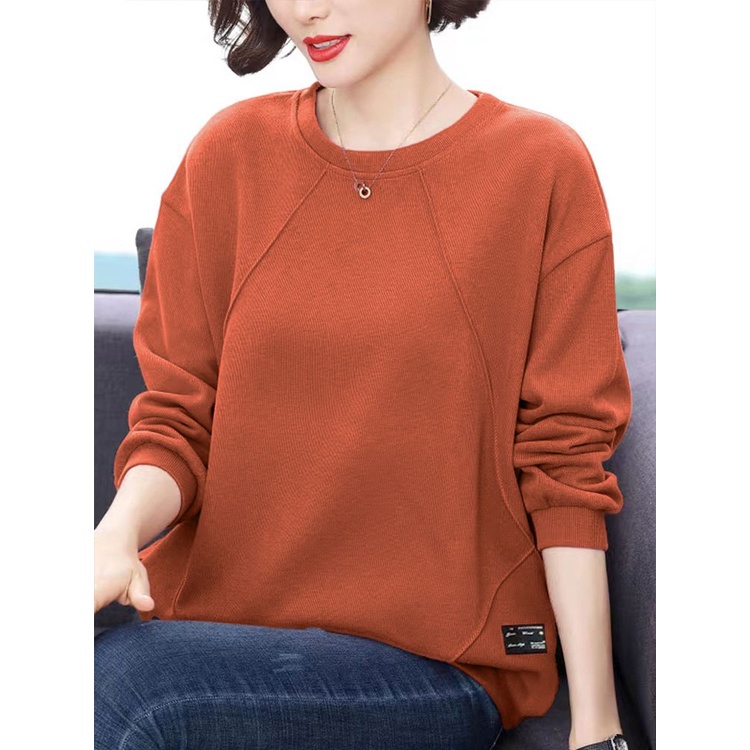 Áo Thun Nữ Dài Tay / Phong Cách Mới / Phong Cách Mùa Thu / Giản Dị / Rộng / Size Lớn / Trung Niên / Áo Thun