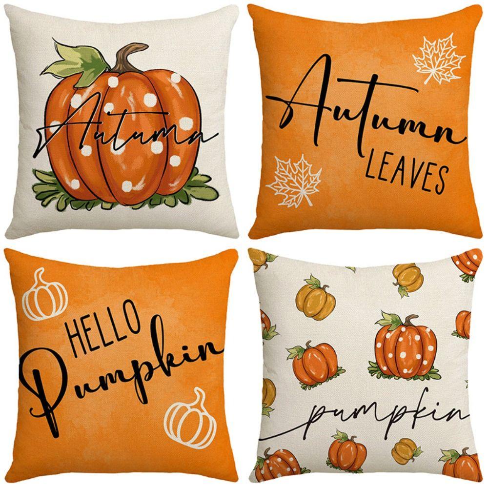 Áo Gối TOPABC1 45x45cm Bằng Vải Lanh Thoáng Khí Có Khóa Kéo Hình Bí Ngô Mùa Thu