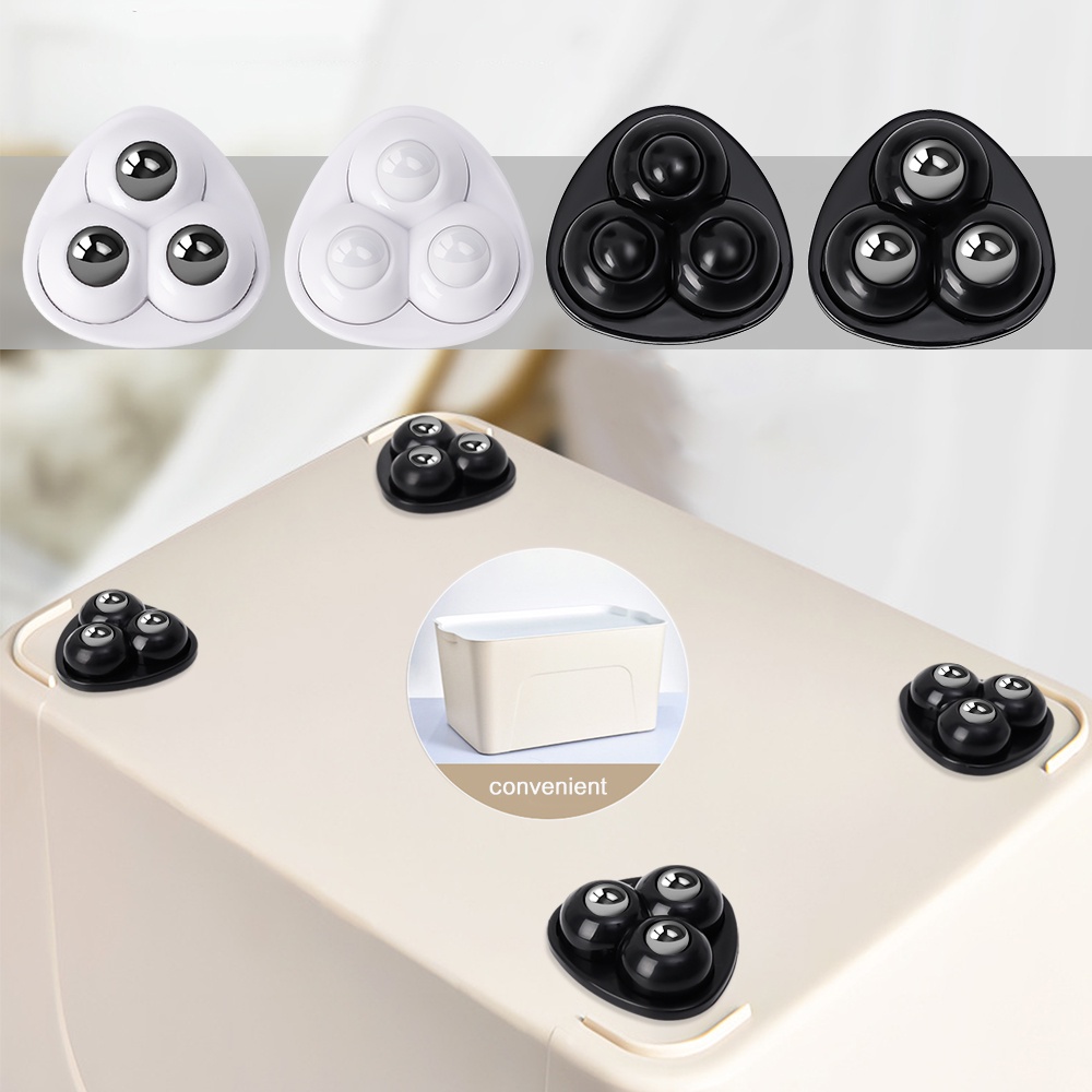 Bánh Xe Ròng Rọc Ba Hạt Bằng Thép Không Gỉ Xoay 360 Độ Tự Dính Thông Dụng°Bánh Xe Xoay Mini Không Ồn Không Cần Khoan / Đế Di Động Cho Hộp Lưu Trữ