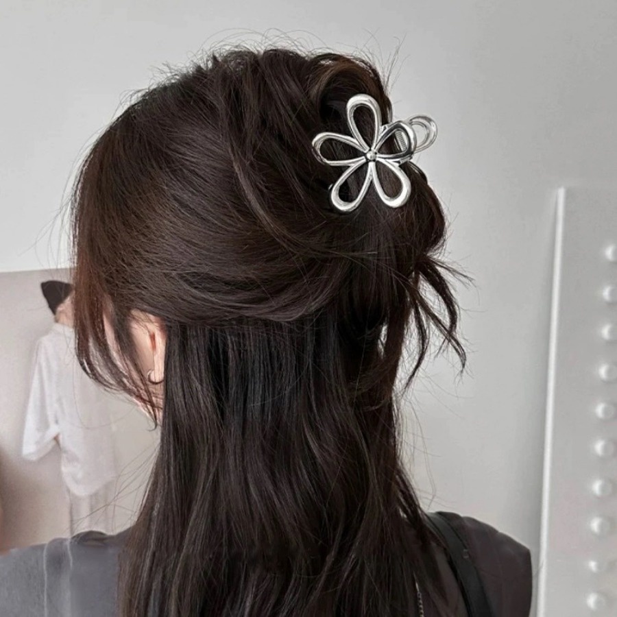 Kẹp Tóc Kim Loại Hình Hoa / Nơ Đính Ngọc Trai Thời Trang Hàn Quốc