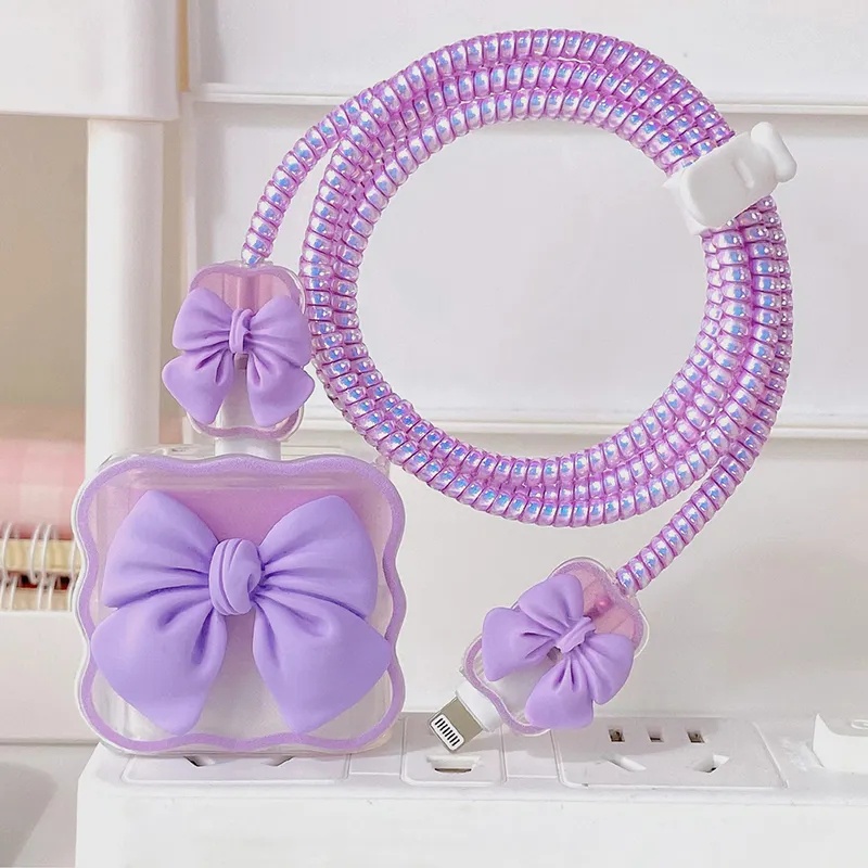 Phụ Kiện Bảo Vệ Đầu Dây Cáp Sạc Hình Nơ 3D Dễ Thương Cho iPhone 11 12 13 14 Pro Max