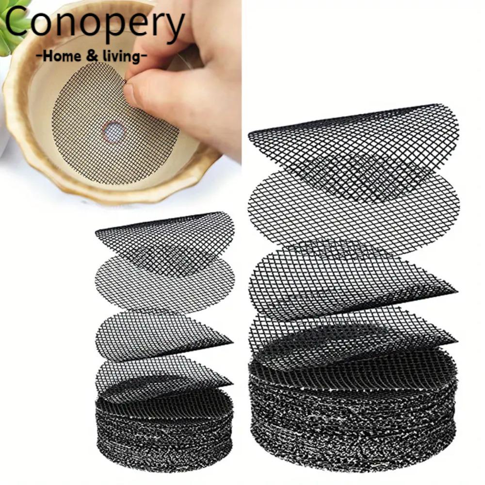 Conopery Set 50 Tấm Lưới Tròn Lót Lỗ Thoát Nước 8 / 10cm Chống Mất Đất Cho Chậu Hoa