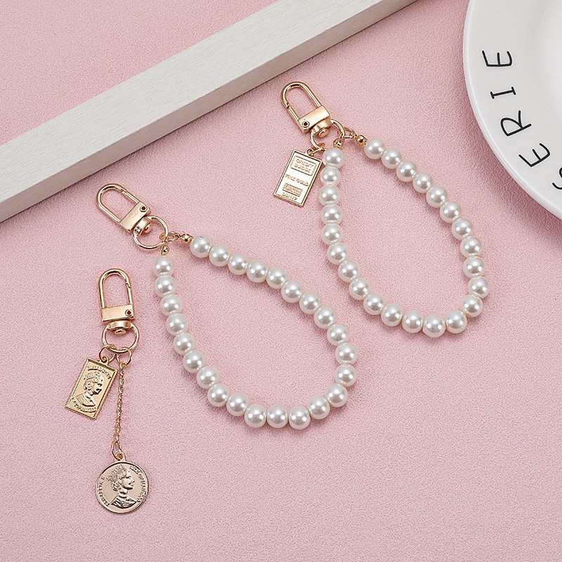 Móc Khóa Đính Hạt Ngọc Trai Đơn Giản Dễ Thương Trang Trí Túi Xách / Điện Thoại diy