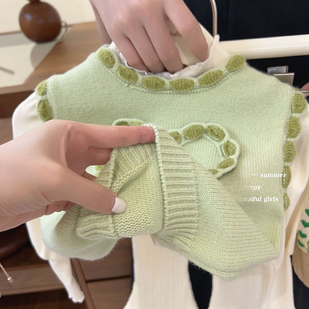 Áo Khoác Dệt Kim Không Tay Phong Cách Hàn Quốc Thời Trang Mùa Thu 2023 Mới Cho Bé Gái HTQ3