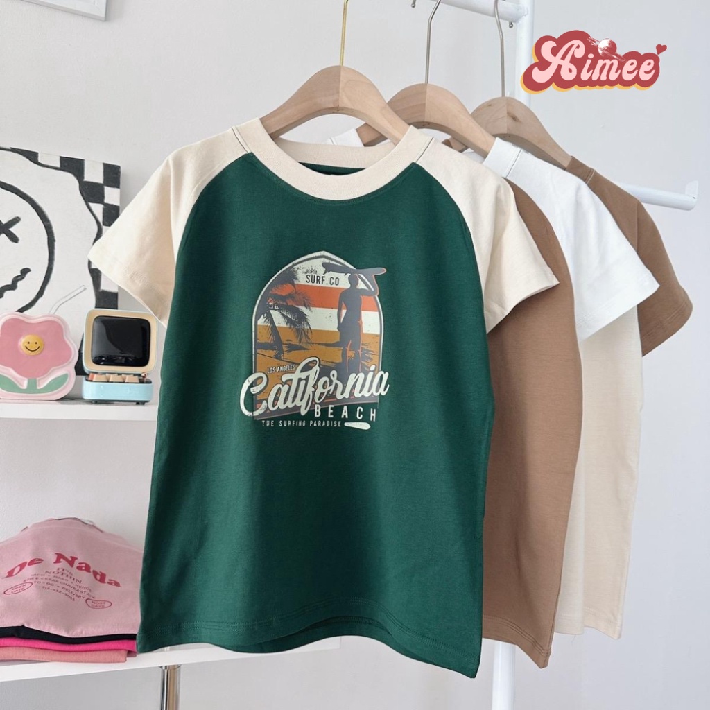 Áo baby tee raglan in hình california