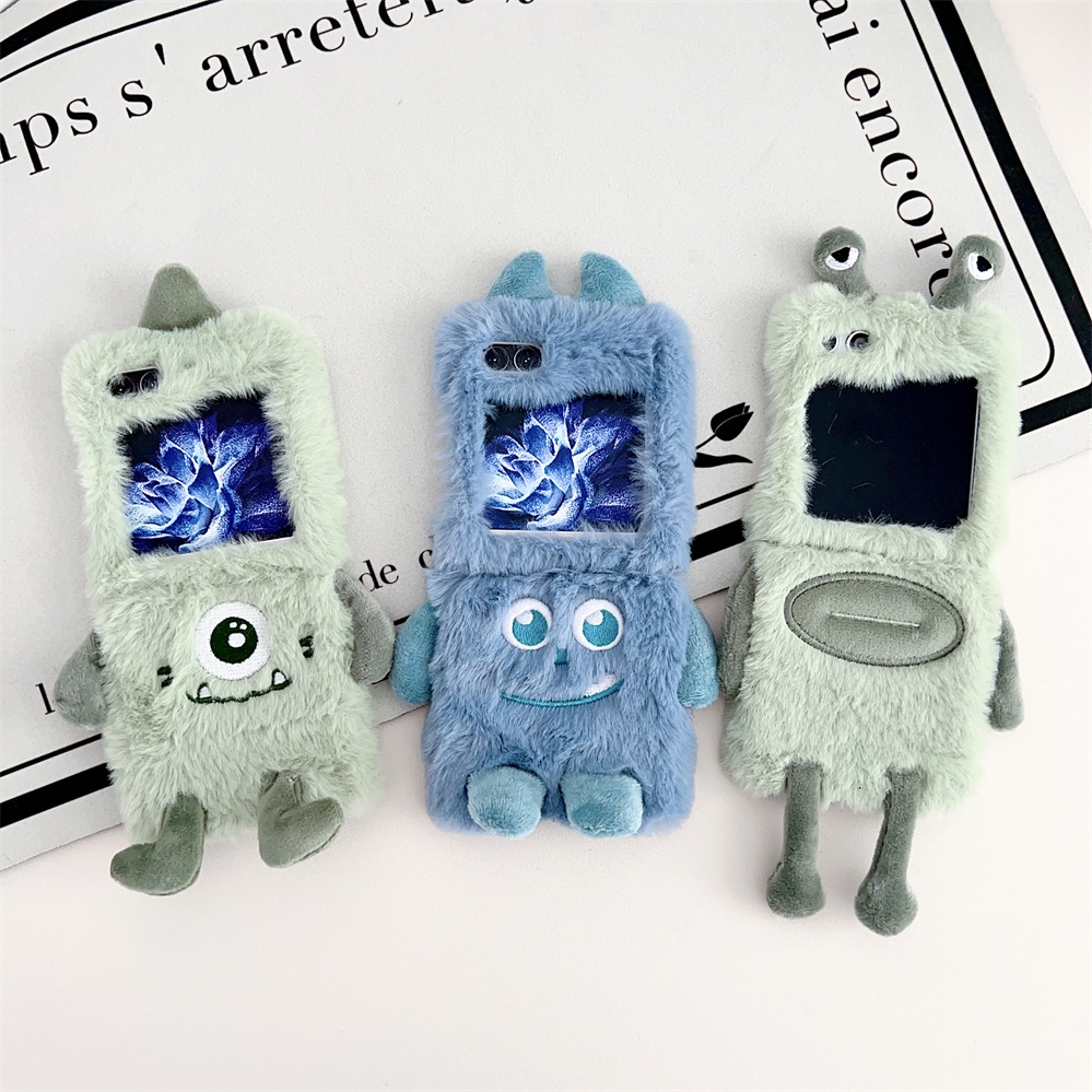 Ốp Điện Thoại Phủ Lông Hình Đôi Mắt 3D Dễ Thương Thời Trang Cho Samsung Galaxy Z Flip 4 3 2 1 5G Z Flip 5 5G