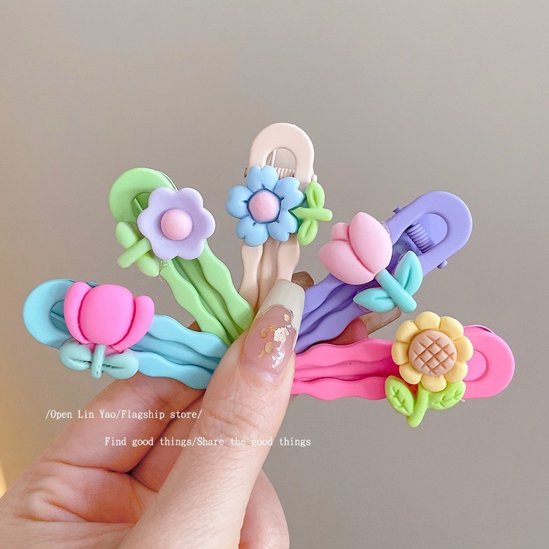 Kẹp Tóc Mái Bằng Nhựa Màu Kẹo Họa Tiết Hoa Dễ Thương Cho Bé Gái