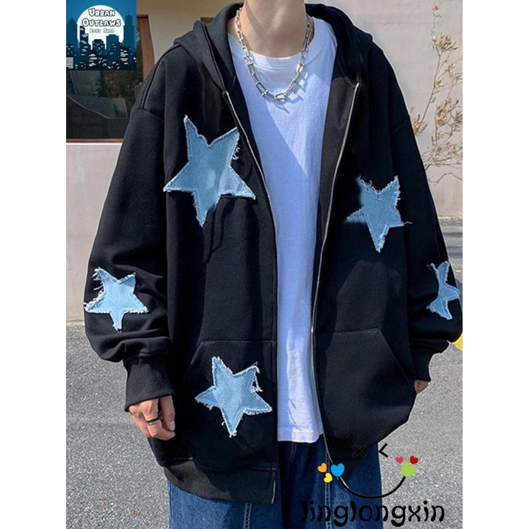 Áo Hoodie Tay Dài Có Khóa Kéo In Họa Tiết Ngôi Sao Linglongxi2 Cho Nữ