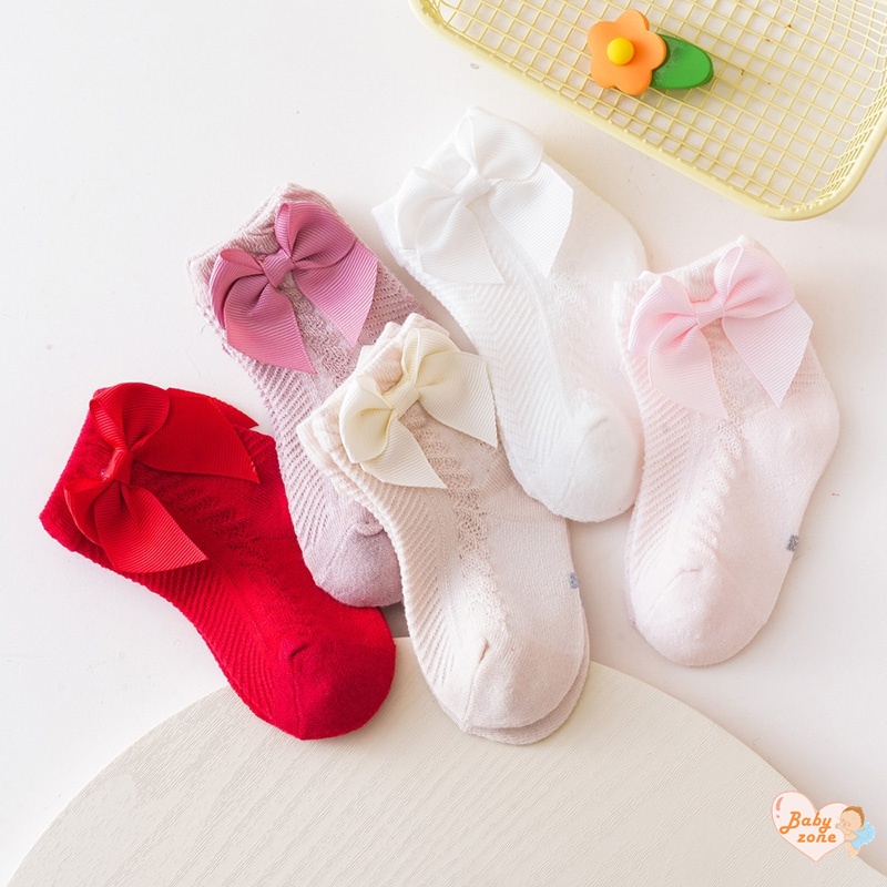 Vớ Em Bé Sơ Sinh Từ 0-18 Tháng Tuổi Đính Nơ Màu Trơn Dễ Thương