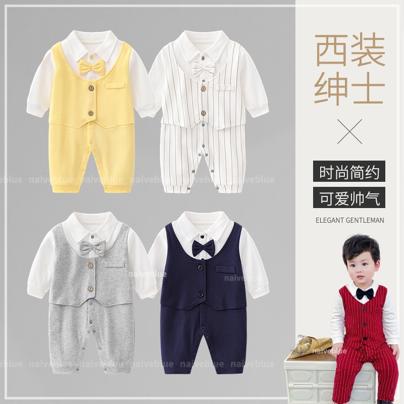 Bộ Áo Liền Quần Một Mảnh Tay Dài Một Mảnh Phong Cách Anh Quốc Cho Bé Trai