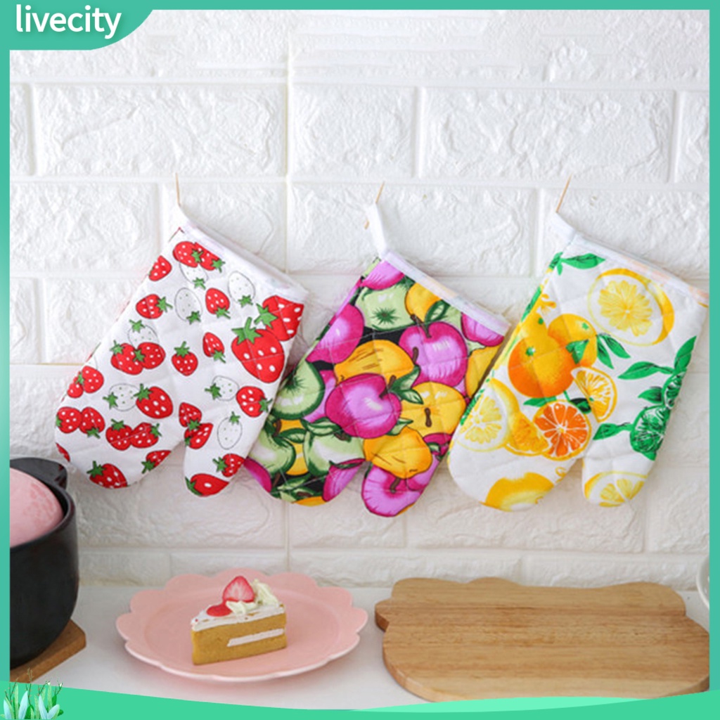 Lò nướng mitt fruit print cách nhiệt dày chống trượt treo găng tay lò vi sóng cho dã ngoại
