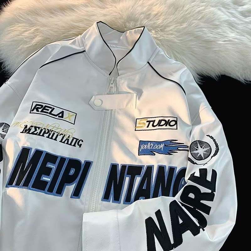 Áo khoác bóng chày VUNC dáng rộng họa tiết chữ phong cách hip hop đường phố thời trang dễ phối đồ dành cho nam