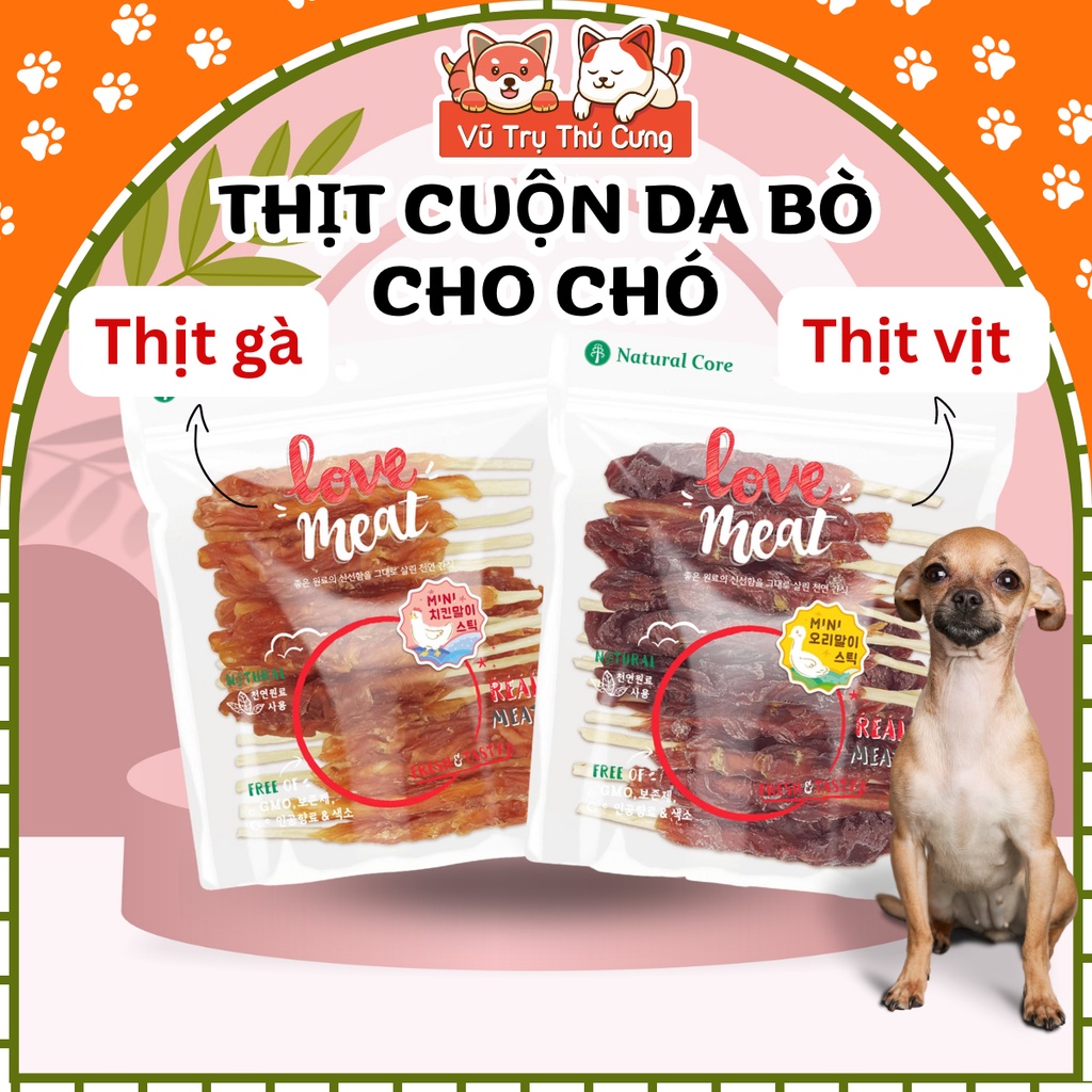 Snack cho chó cuộn Da bò Natural Core 160g - Vị thịt gà, thịt vịt