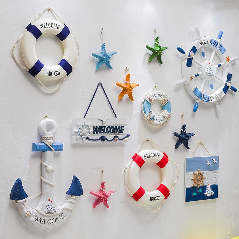 Mặt dây chuyền trang trí tường hình cá sáng tạo bằng gỗ địa trung hải cho phòng trẻ em phòng khách phòng ăn nền treo tường