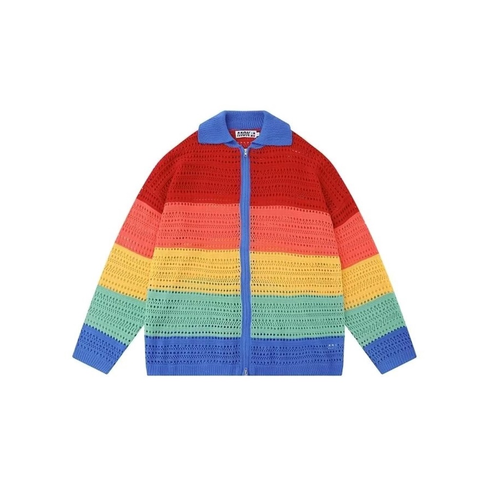 Áo Khoác Cardigan Dệt Kim Mỏng Dáng Rộng Kẻ Sọc Nhiều Màu Kiểu Mỹ Thời Trang Mùa Thu Cho Nam Và Nữ