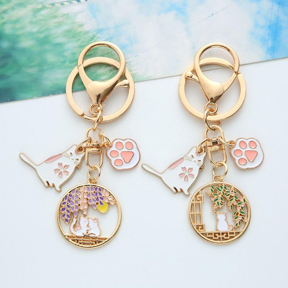 Móc Khóa Hình Mèo May Mắn / Bông Hoa / Động Vật Tròn Nhiều Màu Bằng Hợp Kim