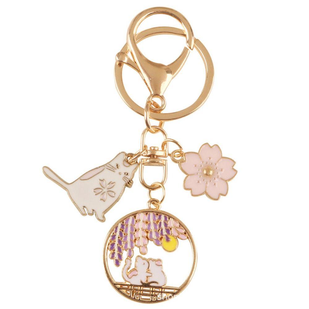 Móc Khóa Hình Mèo May Mắn / Bông Hoa / Động Vật Tròn Nhiều Màu Bằng Hợp Kim