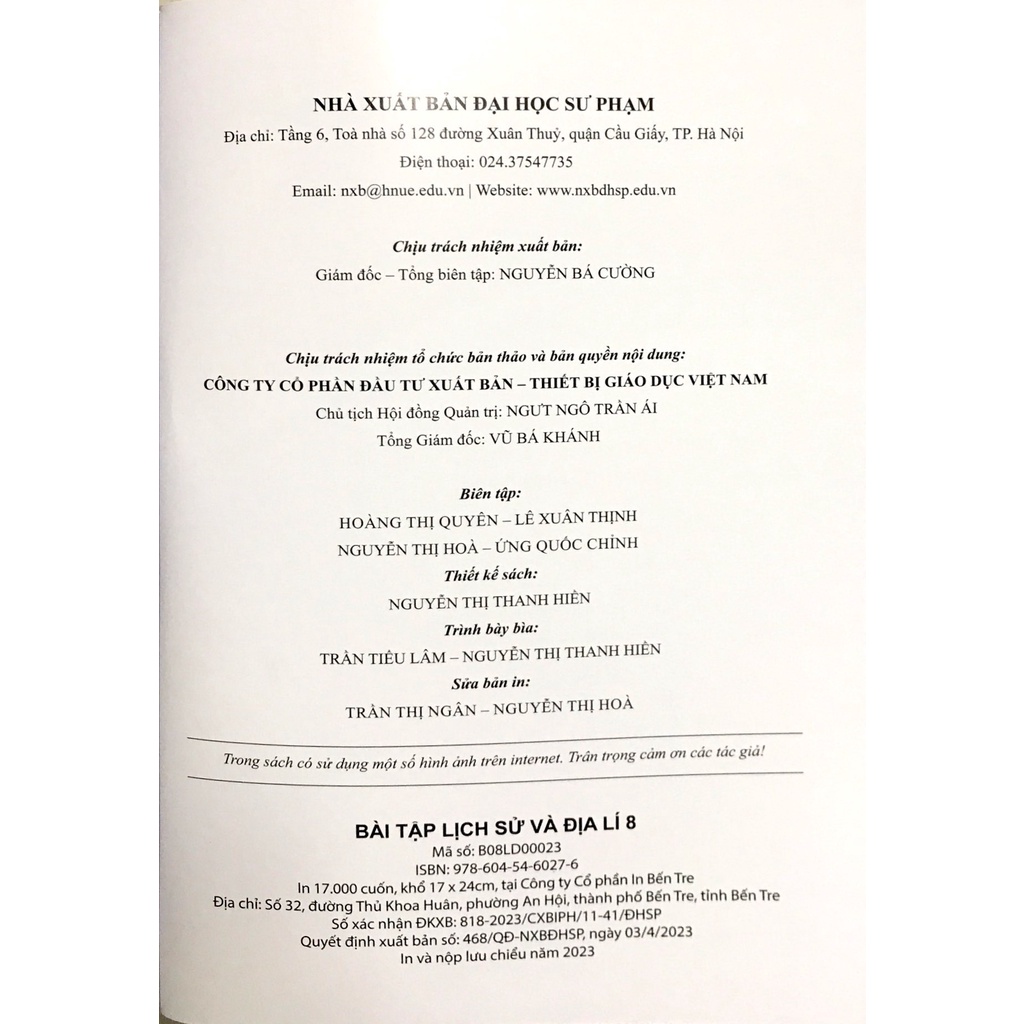 Sách Bài Tập Lịch Sử Và Địa Lí 8
