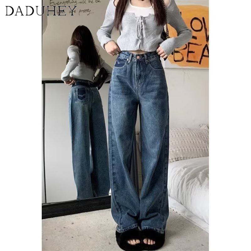 Quần jean dài DADUHEY lưng cao ống ống rộng size lớn thời trang retro đường phố Mỹ mới