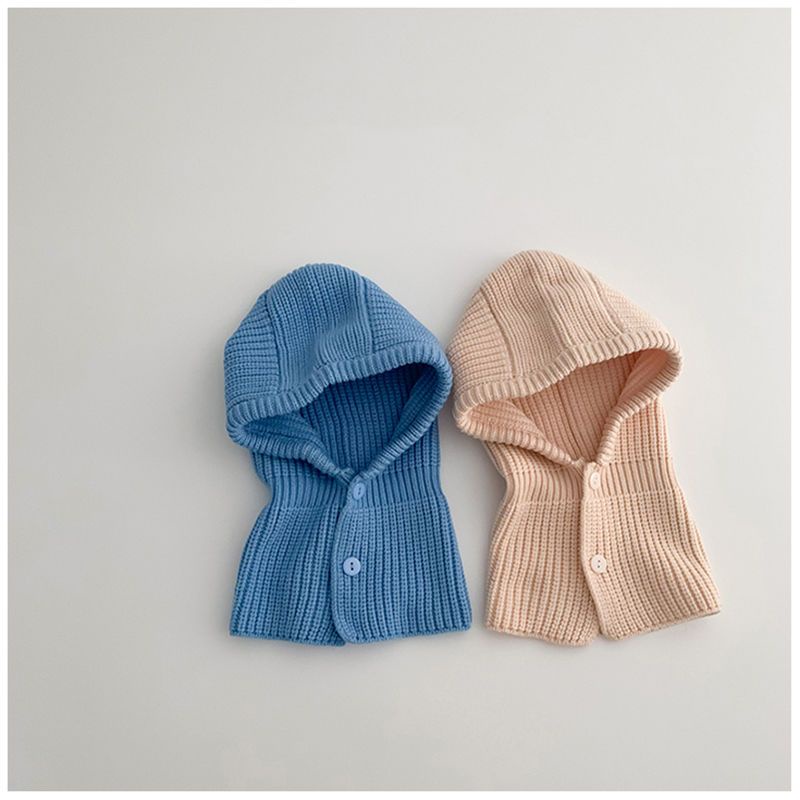 Mũ Len Kèm Khăn Choàng Cổ Màu Trơn Giữ Ấm Tai Thời Trang Hàn Quốc Cho Bé Trai Và Gái