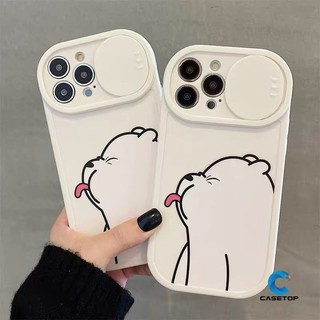 Đẩy kéo cửa sổ bảo vệ ống kính máy ảnh vỏ điện thoại tương thích cho iphone 13 11 12 pro max 7plus 8plus xr 7 8 plus x xs max 11 pro max phim hoạt hình gấu dễ thương bìa mềm