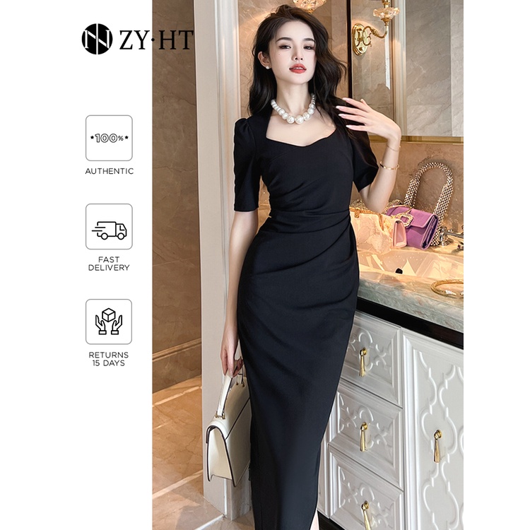 ZYHT Đầm Body Hàn Quốc váy đen Khí chất thanh lịch đầm công sở váy dáng dài 30460