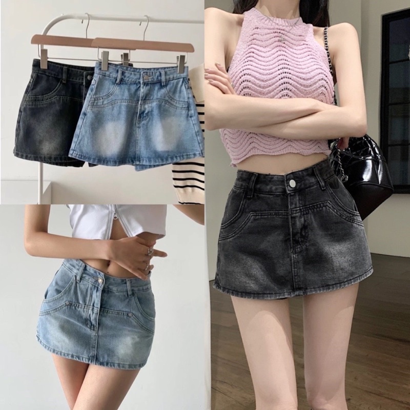 Quần sooc jeans nữ giả váy lưng cao thiết kế trẻ trung năng động
