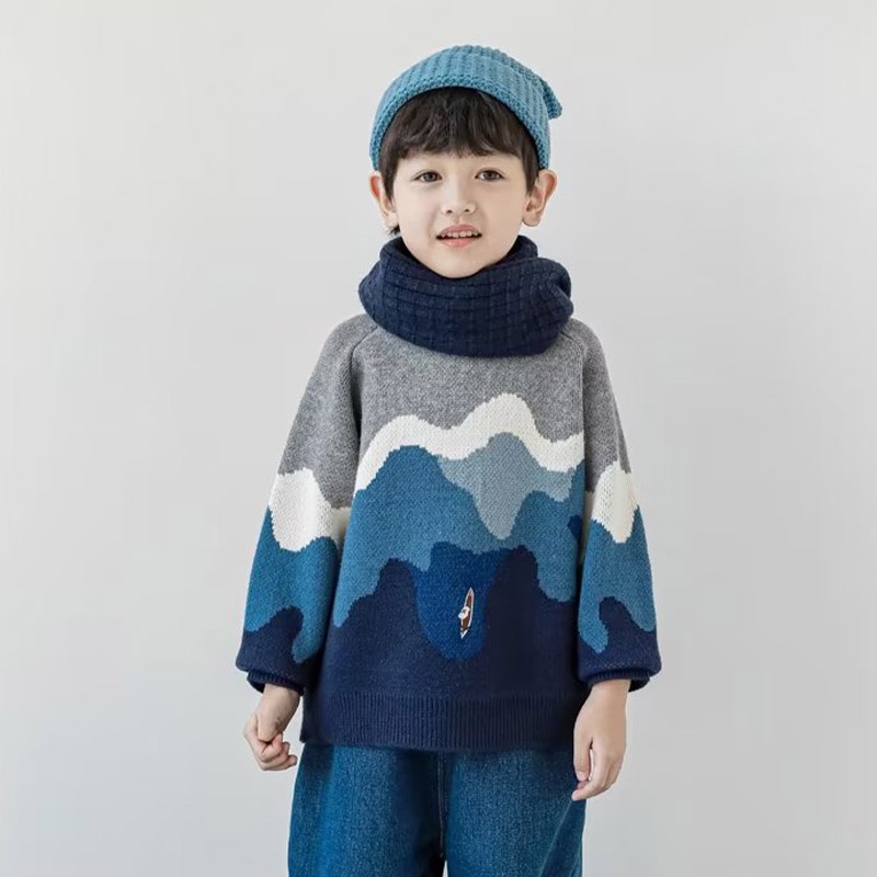 Michley mùa thu áo len bé trai mới áo len chui đầu trẻ em áo len cổ tròn in the big boy mùa đông phiên bản hàn quốc của áo len