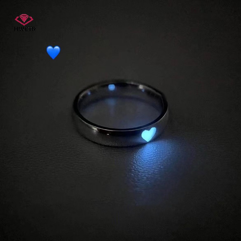 Nhẫn Cặp Đôi Hình Trái Tim Dạ Quang Màu Xanh Dương Hồng Thời Trang