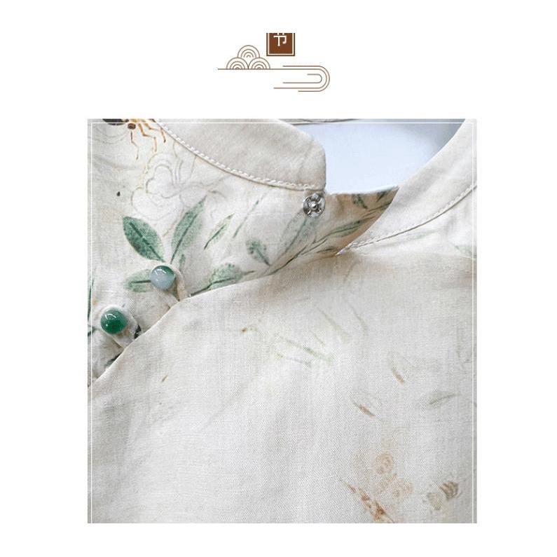 Ice cotton linen phong cách trung quốc mới ramie cải tiến váy sườn xám nữ mùa hè retro tính khí nhẹ nhàng đứng cổ áo cotton linen váy