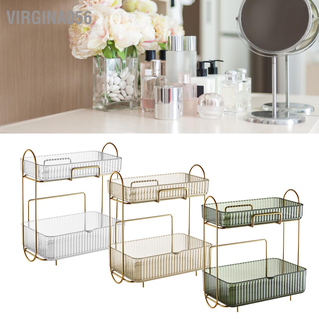 Virgina056 Công cụ sắp xếp quầy phòng tắm 2 lớp có hộp thể tháo rời Dung tích lớn Kệ đựng đồ trang điểm cho mặt bàn ngủ